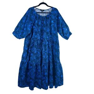 Ellos Womans Sz 18/20 Plus Dress Floral Shirt Dress Tier Floral Blue Black